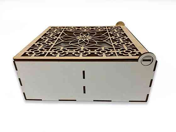 Ящик для чая TEA из натурального дерева с резьбой и перфорацией 22х22,5х7,5 см Каменец-Подольский