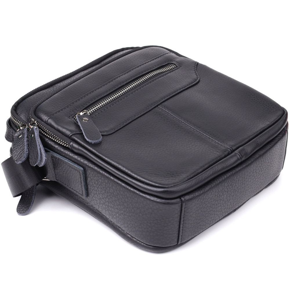 Вертикальна чоловіча сумка з натуральної шкіри Vintage 22967 Чорний Київ - фото 7