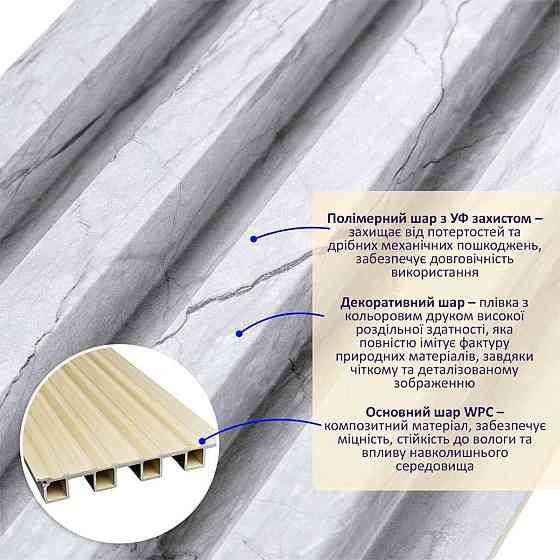 Рейка декоративная WPC стеновая 3000х160х23мм Мрамор SW-00001862 Днепр