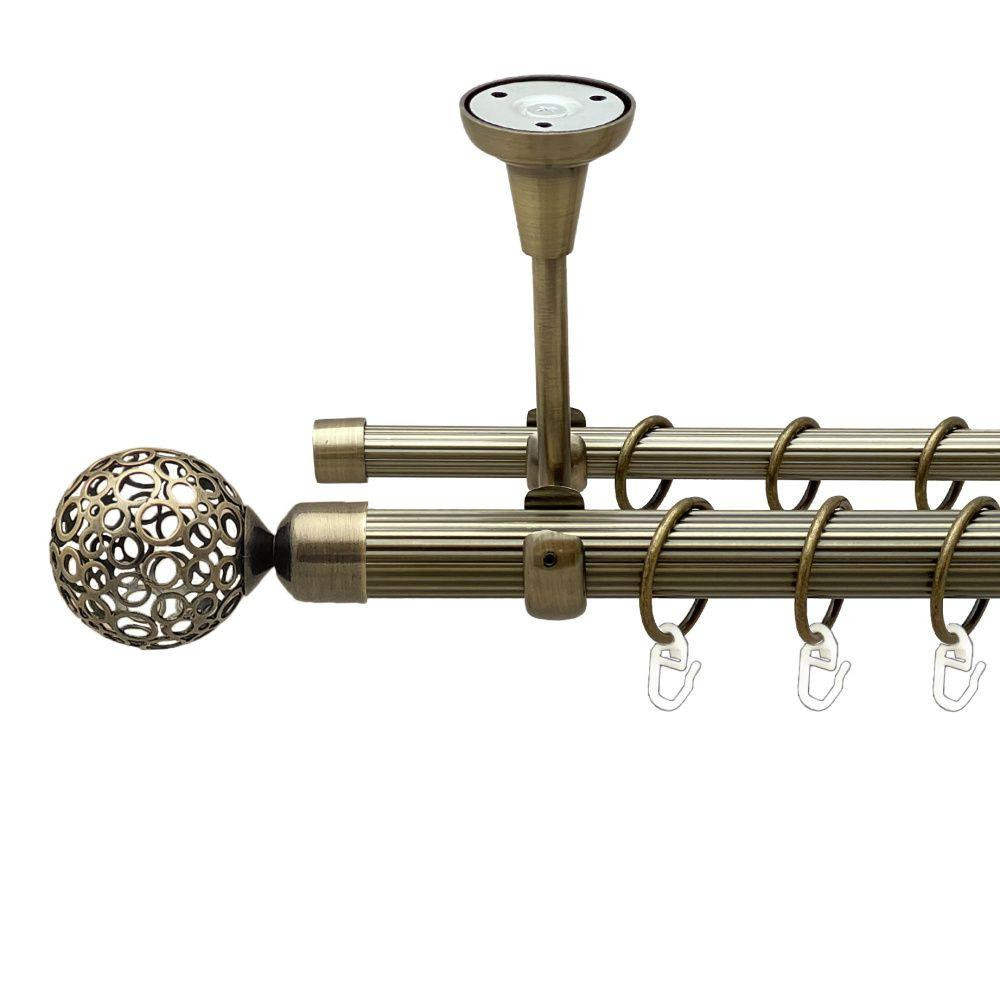 Карниз Orvit Савона металевий дворядний відкритий до стелі рифлена труба кільце металеве Антик 25\16 мм 240 см Львов - изображение 1