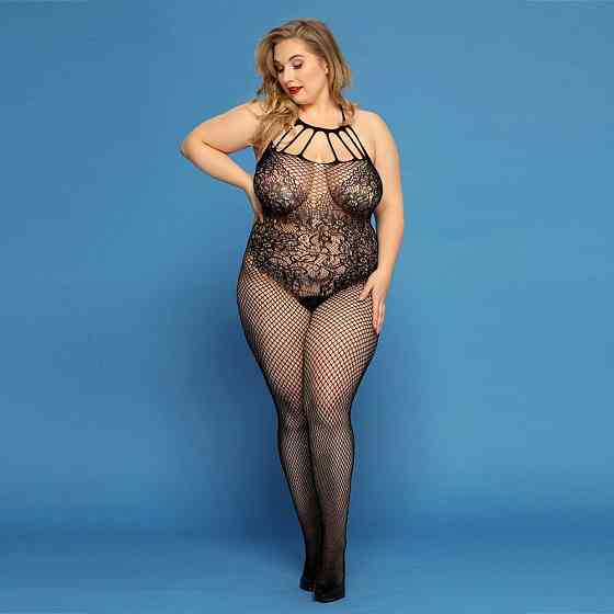 Сетчатый бодистокинг JSY «Откровенная Мадлен» Plus Size, Black, имитация боди, кружево, доступ Sex Aura Киев