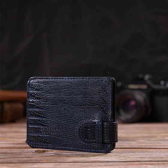 Фактурний чоловічий затискач для грошей із натуральної шкіри з тисненням CANPELLINI 21942 Синій Київ