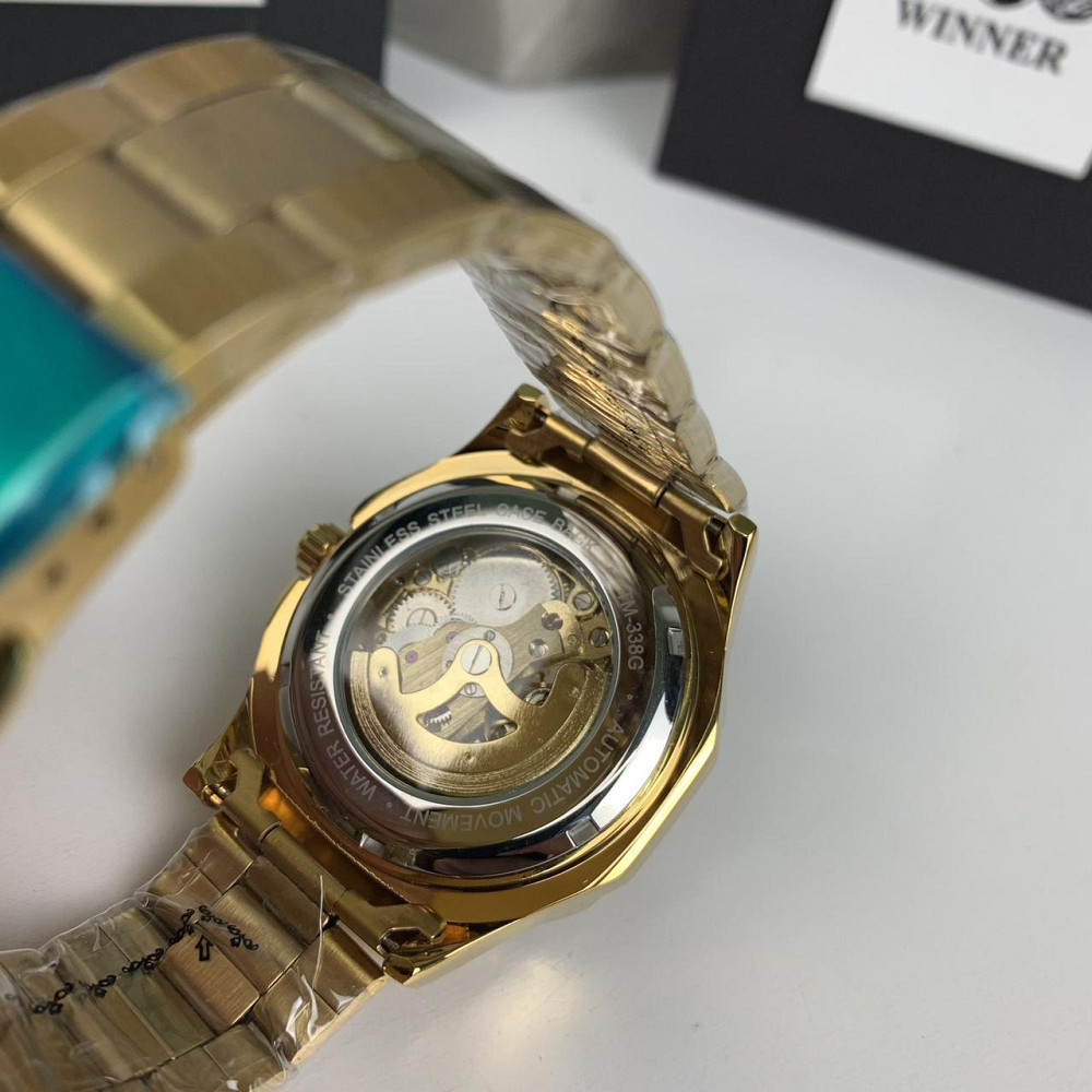 Якісний чоловічий механічний годинник Winner GMT-1159 Gold золото, наручний годинник Віннер скелетон 2022 ( 21478 ) Харьков - изображение 4