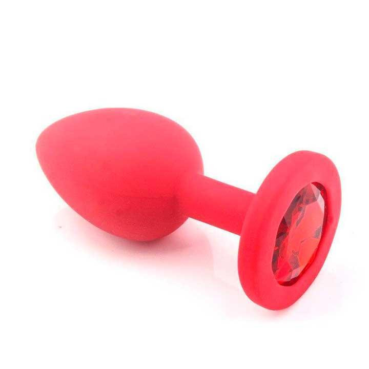 Силіконова анальна пробка з кристалом - 4.2*9.5 см - Червоний - Анальні іграшки Вінниця - фото 1