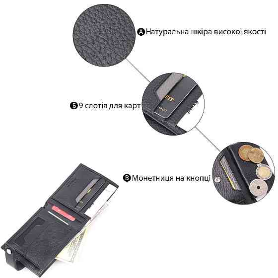 Класичний чоловічий гаманець із натуральної шкіри KARYA 21066 Чорний Київ