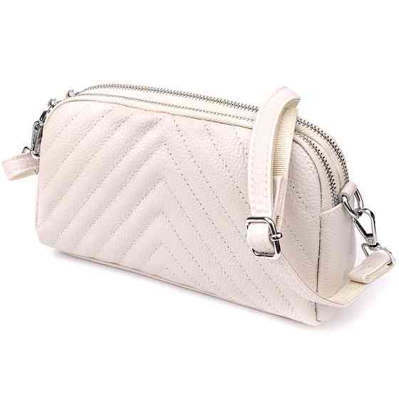 Модная сумка прошита треугольниками из натуральной кожи Vintage 22910 Белый Киев