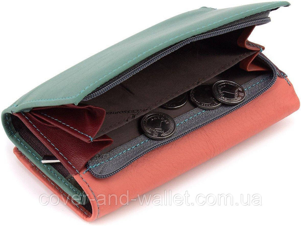 Пудровый женский кожаный кошелек на магнитах среднего размера ST 021 Бежевый Киев - изображение 3