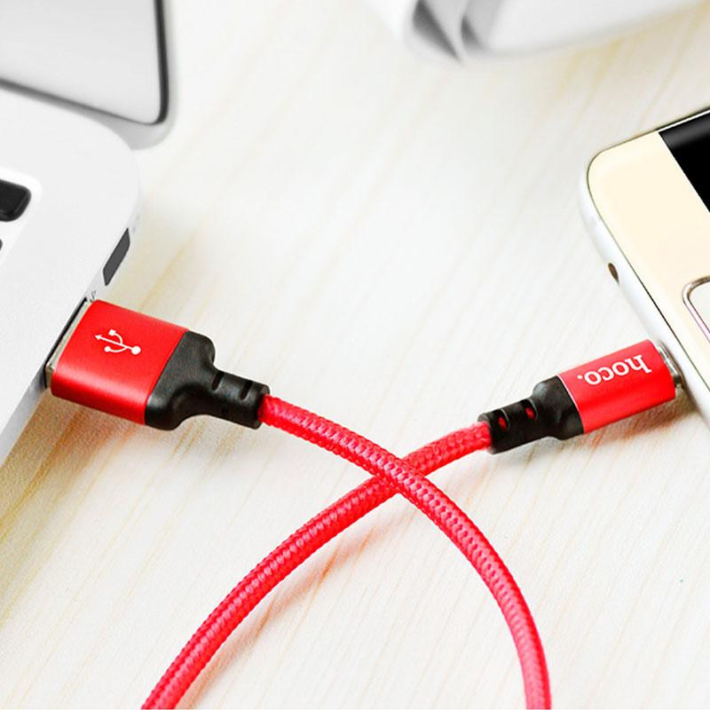 Кабель HOCO X14 USB to Micro 2,4A, 1m, nylon, aluminum connectors Black-red Київ - фото 6