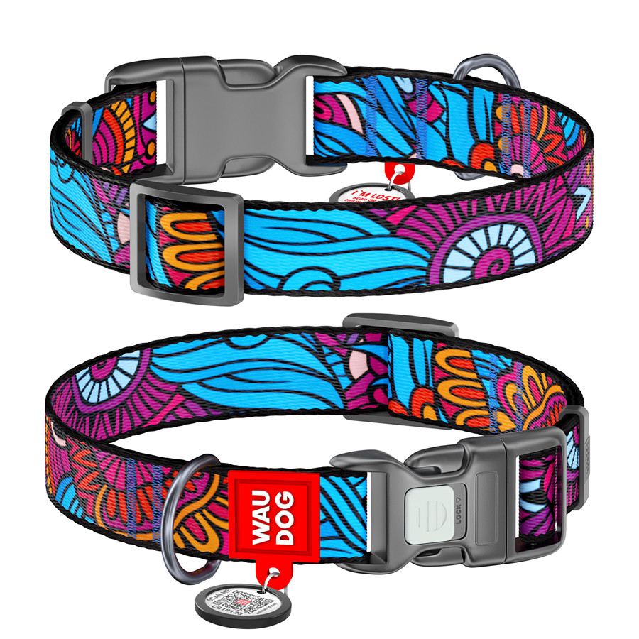 Нашийник для собак нейлоновий WAUDOG Nylon з QR паспортом, малюнок "Літо", пластиковий фастекс, Коломыя - изображение 1