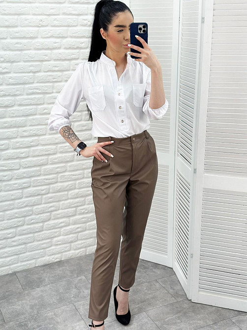 Прямі брюки з екошкіри "Arden" оптом | Розпродаж моделі Київ - фото 5