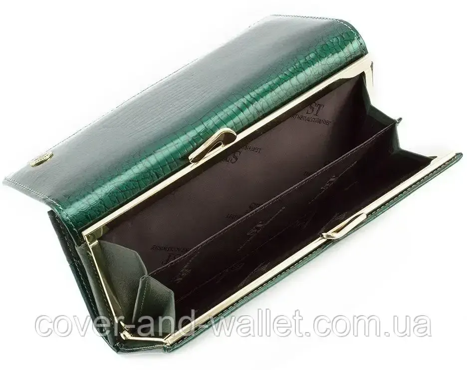 Класичний лаковий жіночий гаманець із натуральної шкіри з монетницею ST 3001 Київ - фото 3