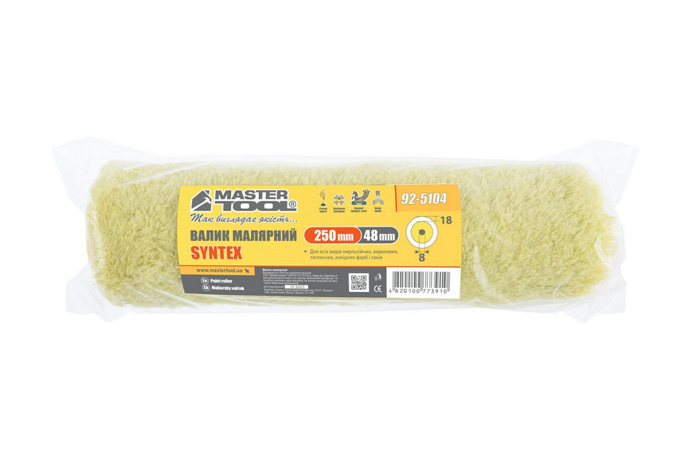 Валик малярный MASTERTOOL Sintex 48/250/18 мм Ø 8 мм 92-5104 Ровно - изображение 3