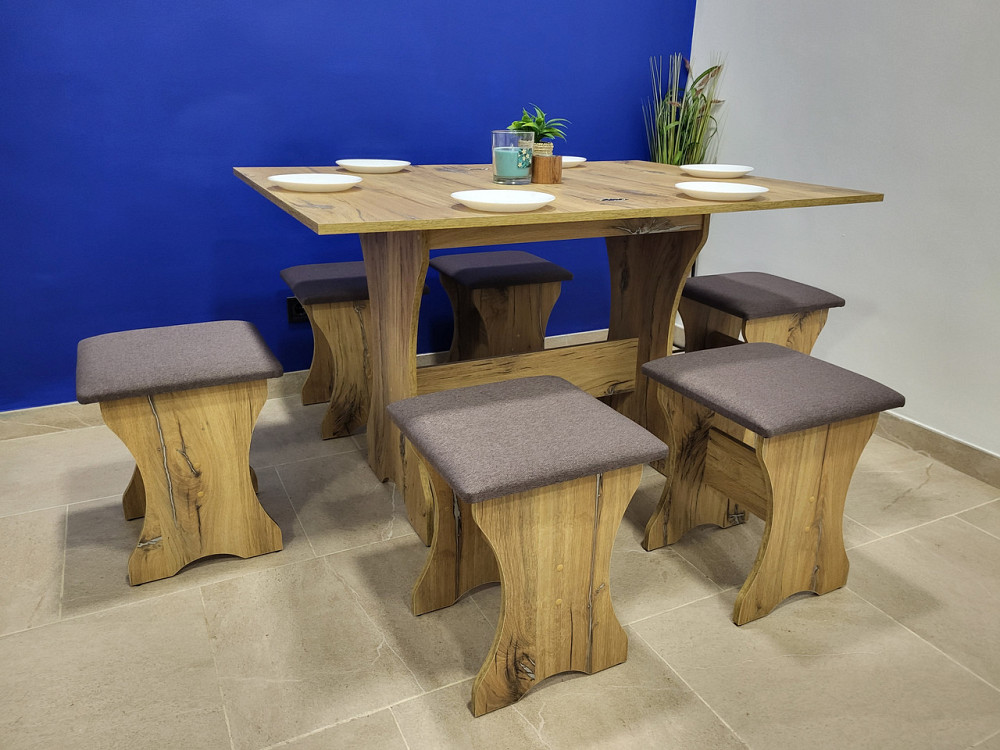 Обеденный стол и 6 мягких табуреток (комплект 7 предметов). МС - Дуб Флагшток Львов - изображение 1