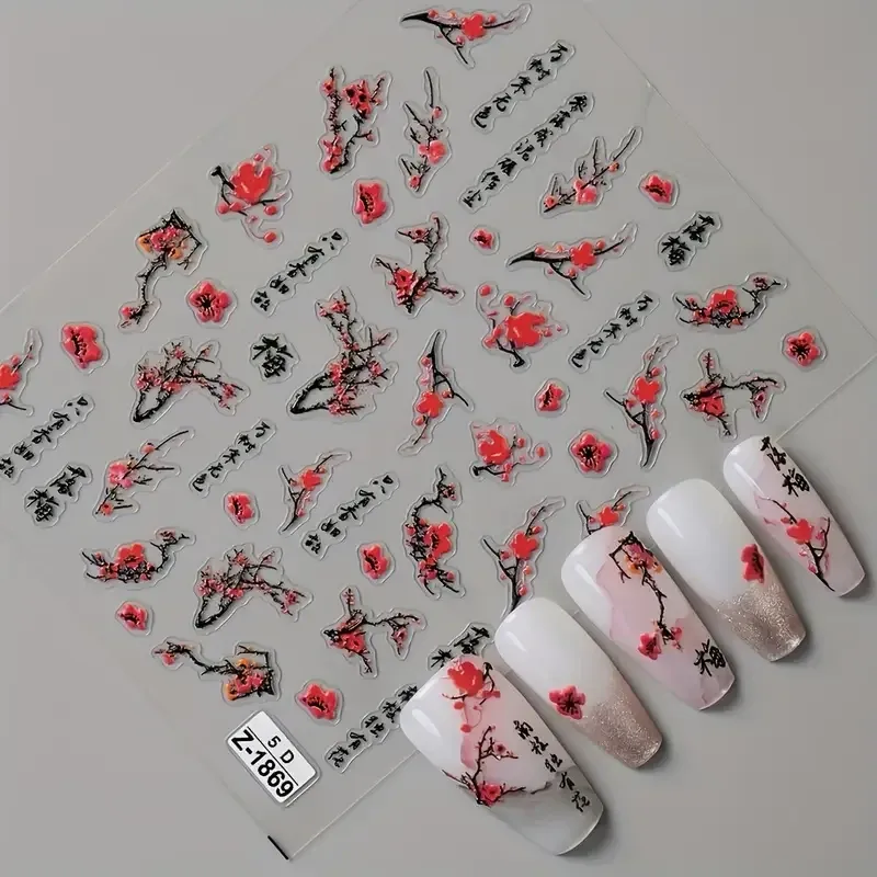 3D стикеры для маникюра с сакурой и иероглифами – изящный японский дизайн Киев - изображение 2