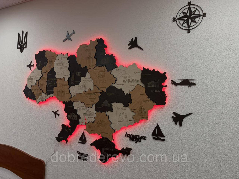 Многослойная карта Украины с подсведкой 100х70 см. Вижница - изображение 2