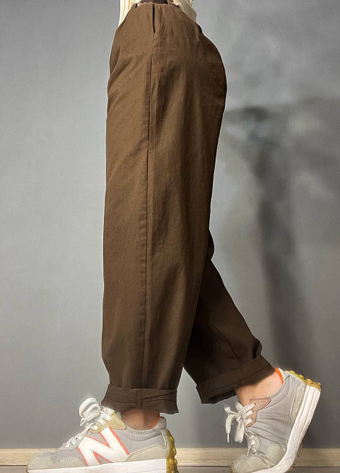 Брюки женские A-N 712 МОМ jeans широкие бананы облегченный тонкий коттон с ремнем коричневые, коричн Одесса - изображение 4