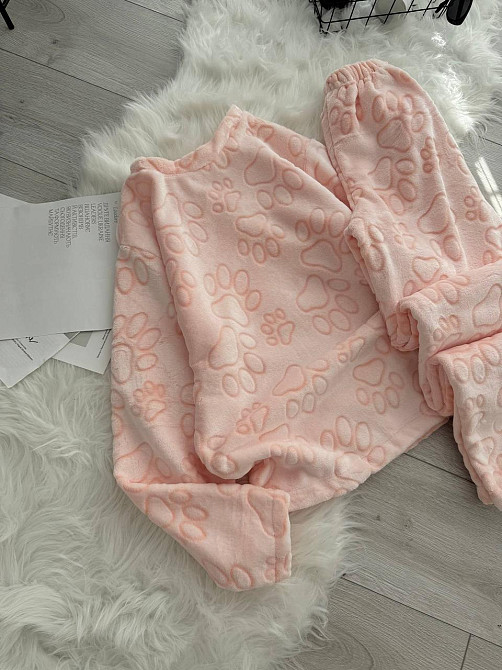 Жіноча тепла повсякденна махрова піжама турецька двостороння махра Персик, 42/44 Одеса - фото 3