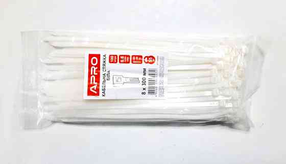 Хомут пластиковий APRO 8x300мм білий (100шт) Винница