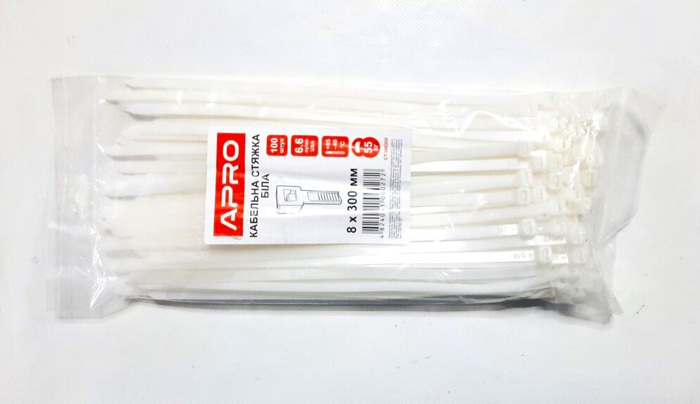 Хомут пластиковий APRO 8x300мм білий (100шт) Винница - изображение 1