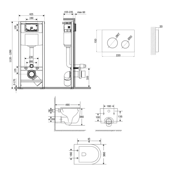 Готовое решение Qtap для ванной комнаты: подвесной унитаз Taurus Ultra Quiet 485×360×350 + комплект инсталляции Nest 4 в 1 Киев