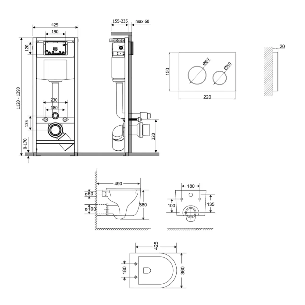 Готовое решение Qtap для ванной комнаты: подвесной унитаз Taurus Ultra Quiet 485×360×350 + комплект инсталляции Nest 4 в 1 Киев - изображение 3