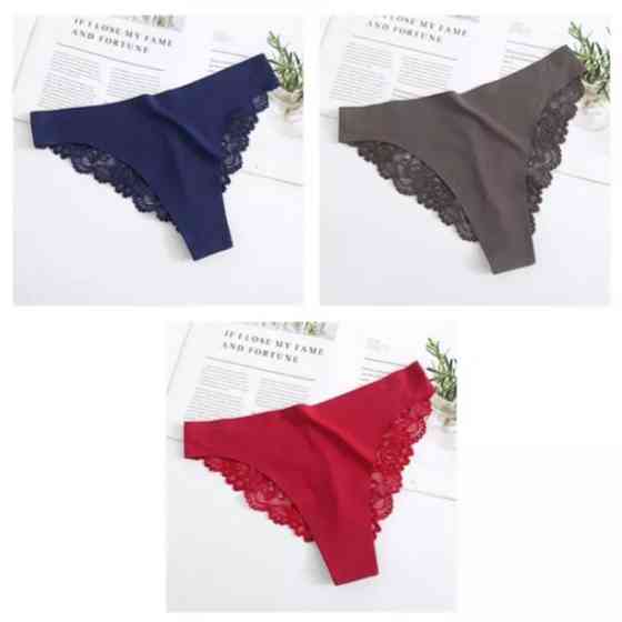 Набор бесшовных трусов с кружевом 3 штуки 44 черный хаки красный Киев