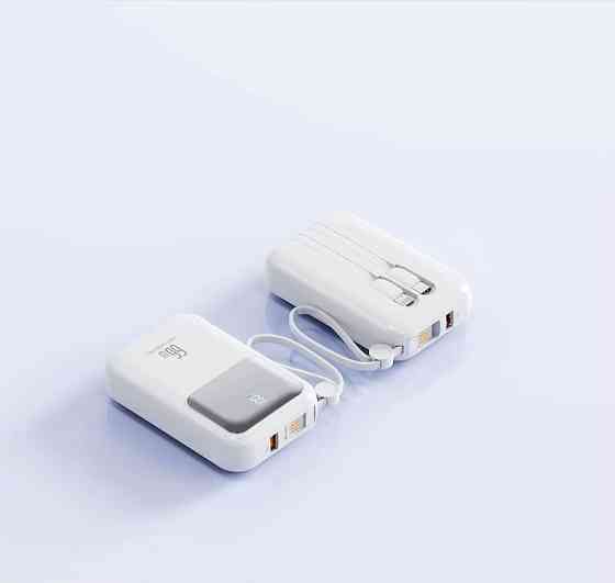 Павербанк 10000мАч с быстрой зарядкой 22.5Вт и встроенными кабелями Type-C/Lightning/USB, Powerbank 22.5Вт White Каменец-Подольский