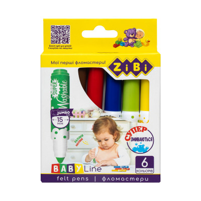Фломастери ZiBi BABY Line SUPER JUMBO SUPERWASHABLE 6 кольорів (ZB.2816) Вінниця - фото 1