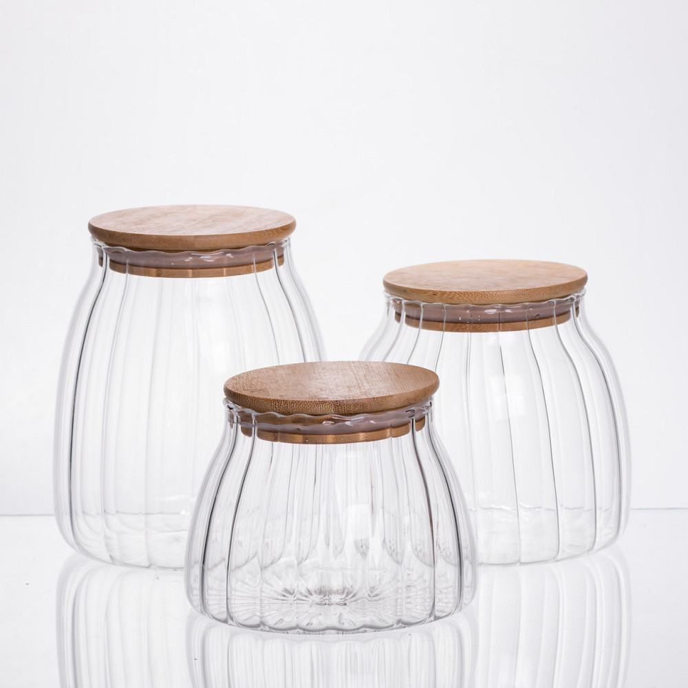 Набор стеклянных банок с бамбуковыми крышками, 3 шт. Киев - изображение 2