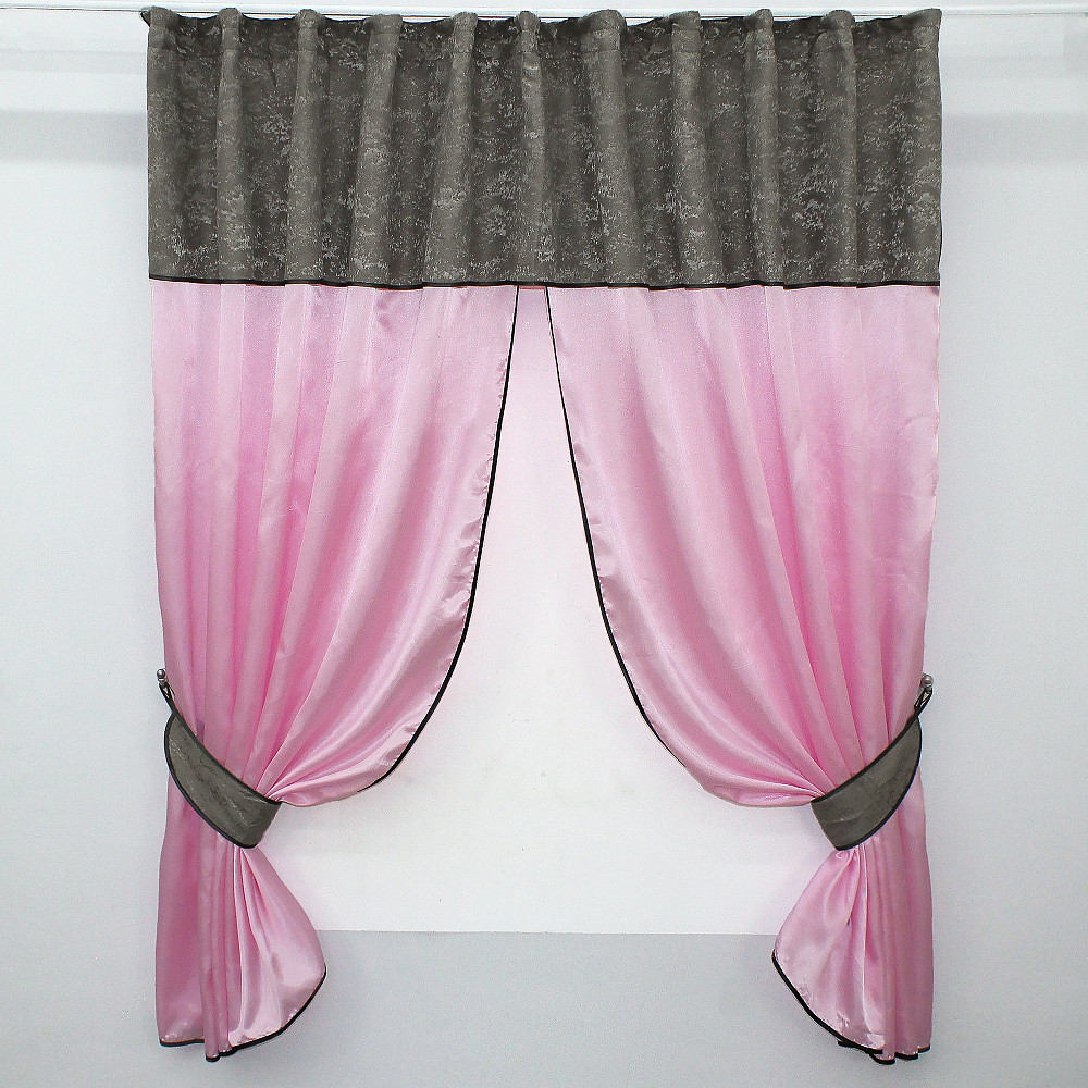 Кухонные шторы VR-Textil № 073к с ламбрекеном и подхватами розовый с серо-коричневым 270х170 см (52-0293) Киев - изображение 1