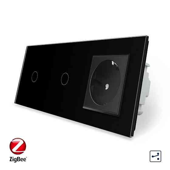 LIVOLO Розумний сенсорний прохідний/перехресний вимикач 2 сенсора (1-1) 1 розетка Livolo чорний Коломия