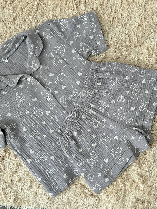 Детская пижамка из муслина шорты с рубашкой Серый Микки Маус 110-116 Харьков - изображение 4