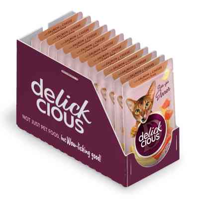 Влажный корм для кошек Delickcious Полоски с лососем и сыром в крем-супе 85 г (4820269141803) Винница