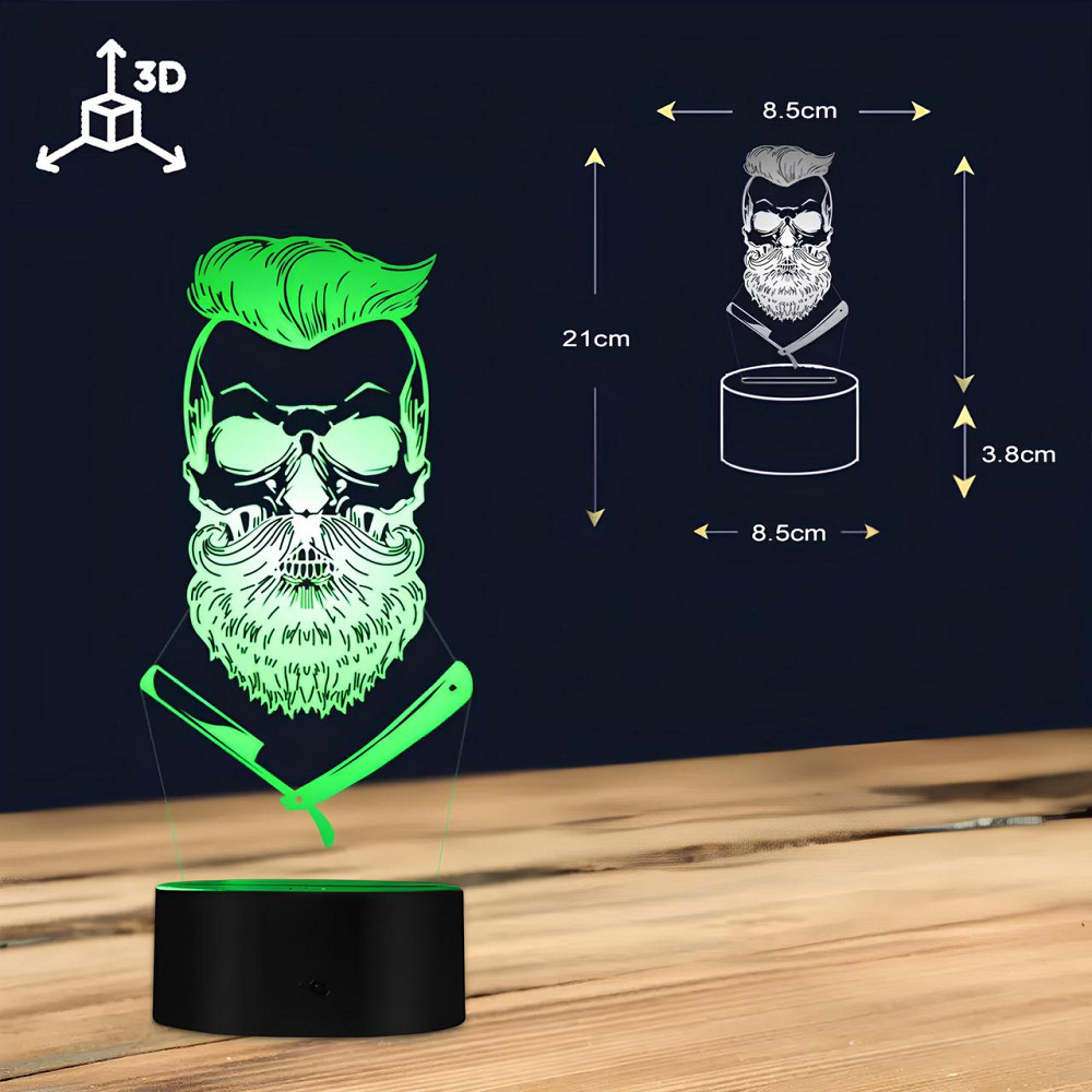 3D светильник Barber Skull RESTEQ — светодиодная лампа череп парикмахера, 7 цветов, USB/батарейки Киев - изображение 4