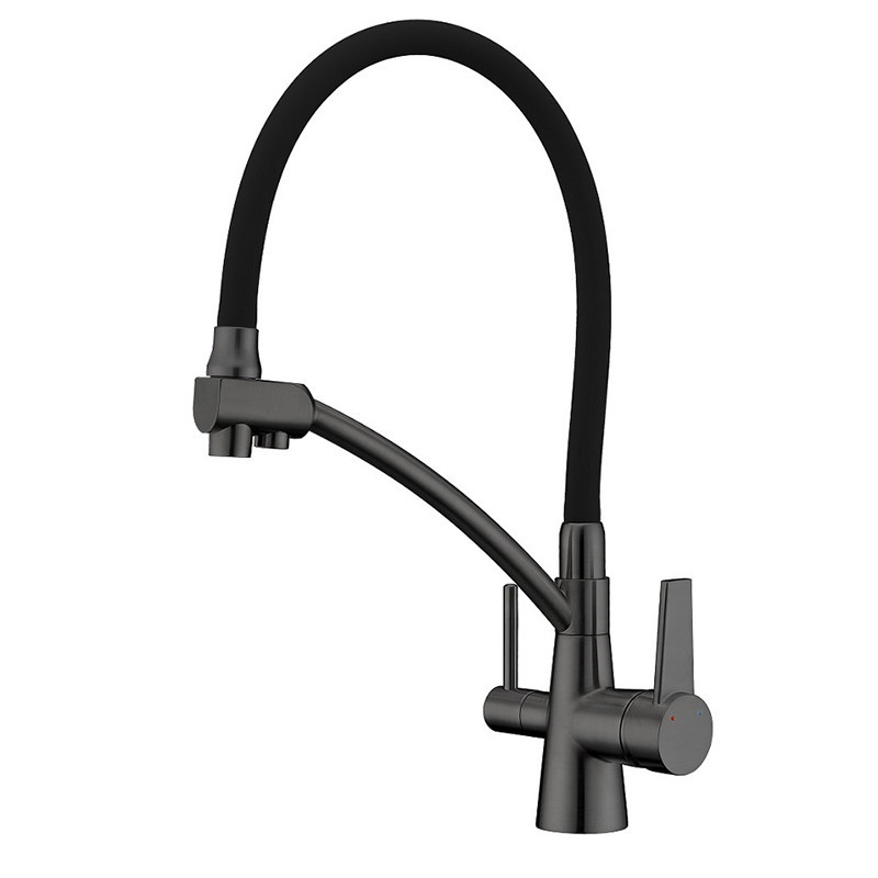 Кухонний змішувач Koer KB-72003-07 з виходом для питної води латунь/графіт (KR3377) Чернівці - фото 1