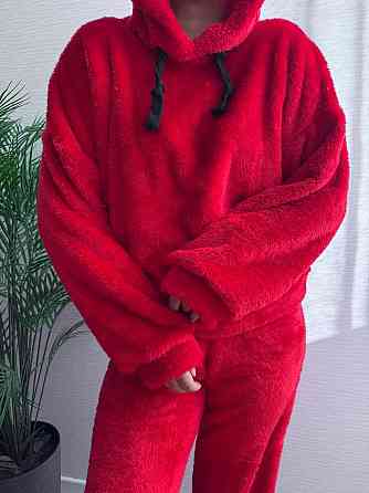 Теплий жіночий плюшевий костюм двойка плюшеве двостороннє хутро Червоний Одеса
