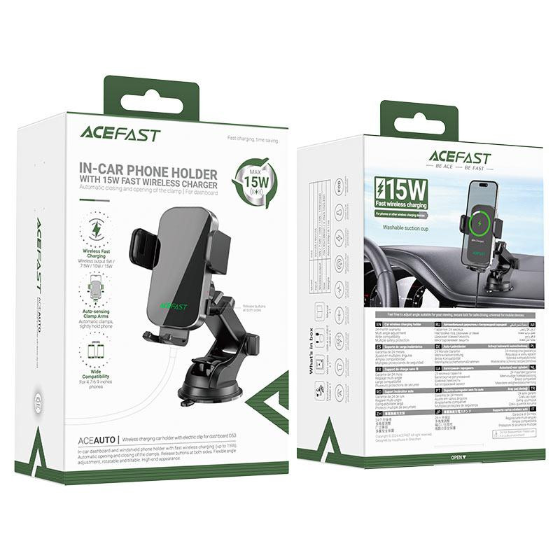 Автомобильный держатель для телефона с БЗП ACEFAST D53 wireless charging car holder with electric clamp for dashboard Black Одесса - изображение 2