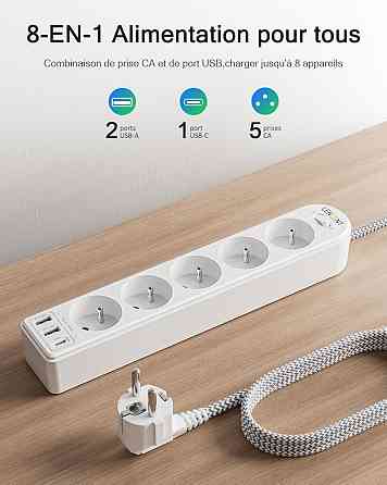 Мережевий подовжувач LENCENT (5 розеток, 2 USB, 1 Type-C) з вимикачем та плетеним кабелем 2 м (товар з вітрини) Луцк
