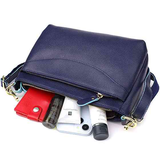 Жіноча шкіряна сумка з жорстким дном Синій (Vintage) Київ