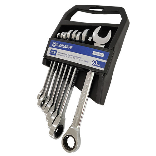 Набір ключів тріскачкових комбінованих 8-19 мм 8 од. СТАНДАРТ NGW8ST Чернігів - фото 1