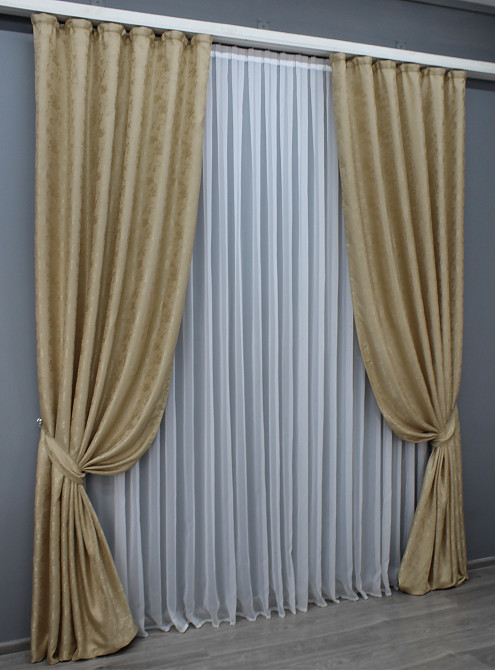 Комплект готових штор VR-Textil Жакард Мармур Al1 № 438ш Темно бежевий 150х290 см 2 шт (30-178) Київ - фото 3