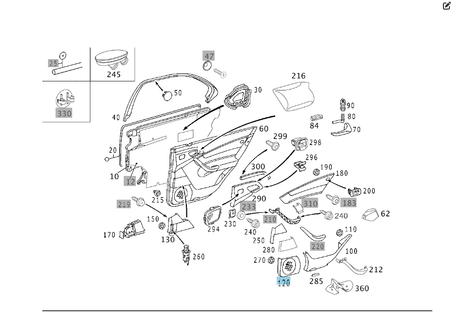 Mercedes-Benz  A2207370188 9B51 Накладка динаміка на карті задніх лівих дверей колір антрацит S-class short W220 S-class long V220 Одеса - фото 2
