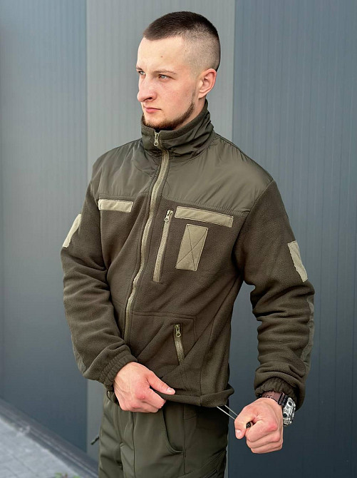 Якісна чоловіча тактична тепла кофта оливкового кольору тактична фліска для змійок Militari   WAR Львів - фото 6
