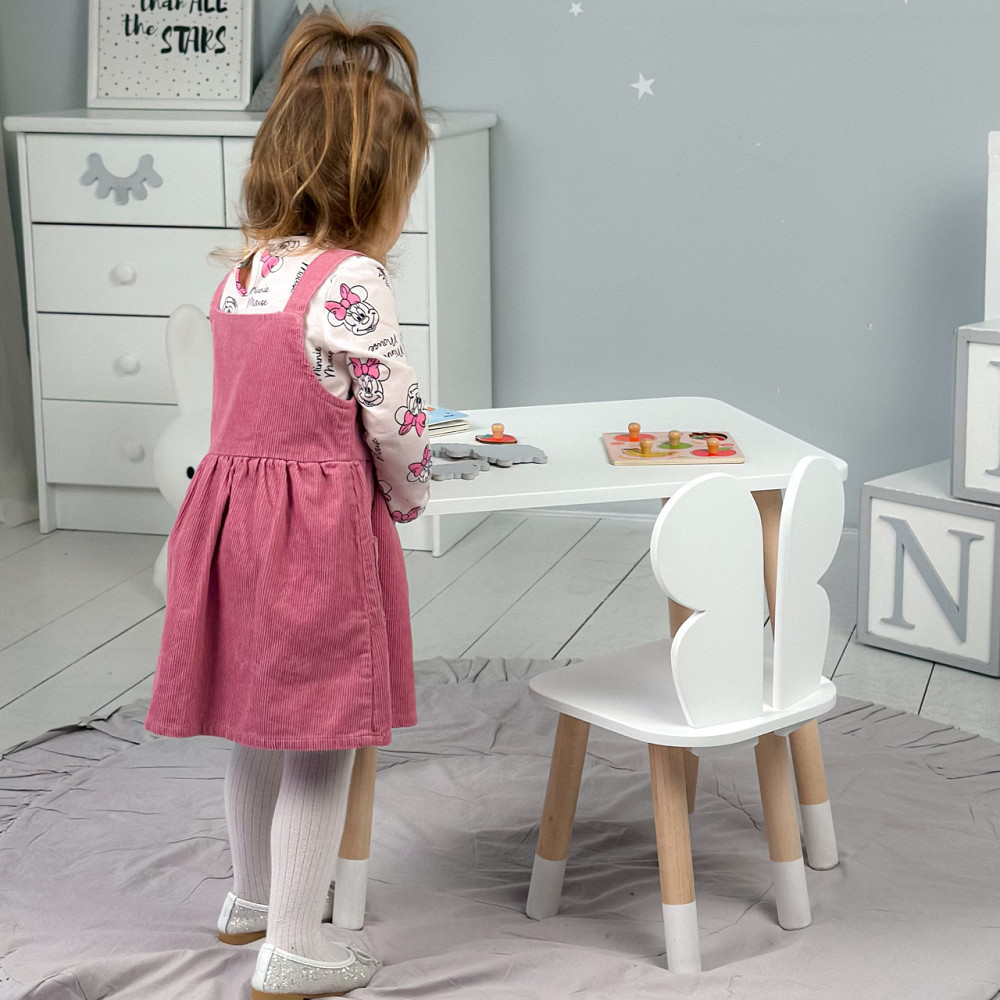 Прямокутний стіл та стільчик дитячий метелик білосніжний. Столик білий дитячий Київ - фото 6