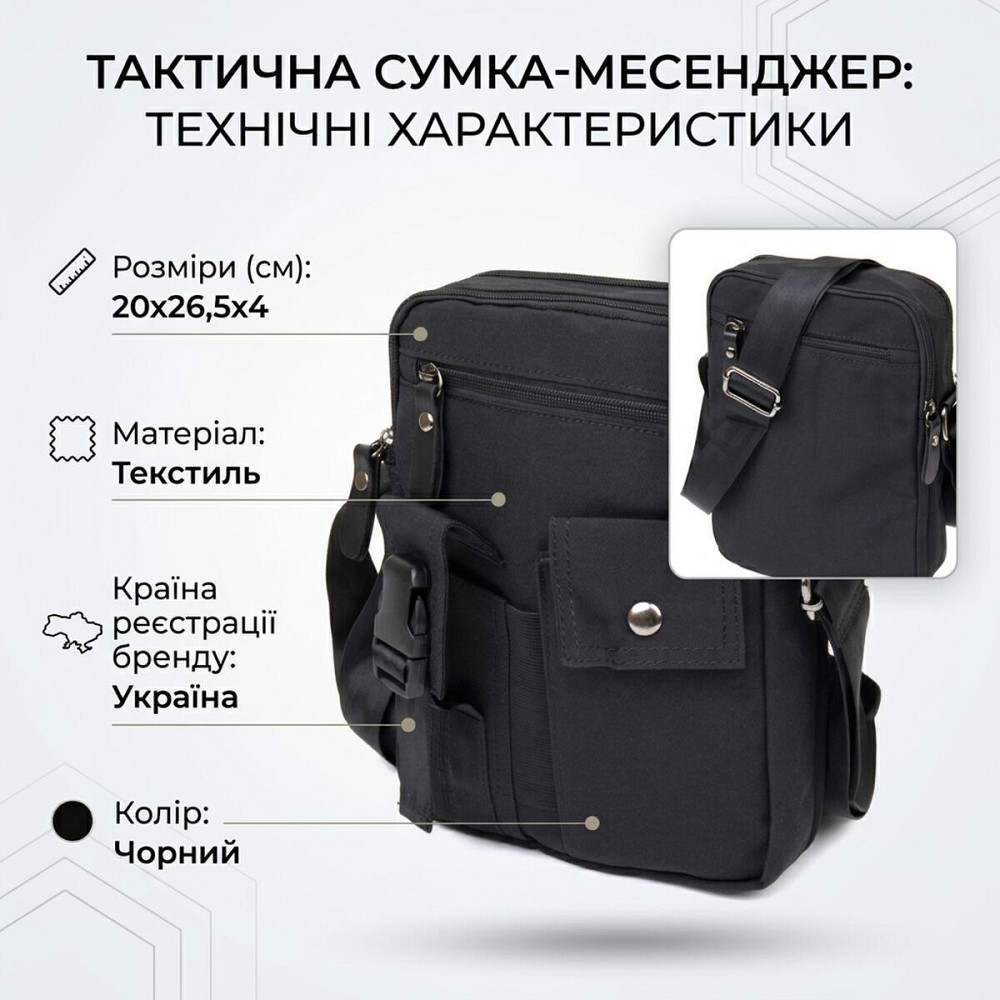 Текстильна сумка через плече для документів та міста Vintage 20660 Чорна Київ - фото 13