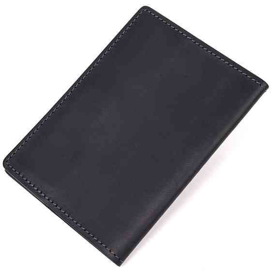 Надійна обкладинка на паспорт у вінтажній шкірі Чорна (GRANDE PELLE) Київ