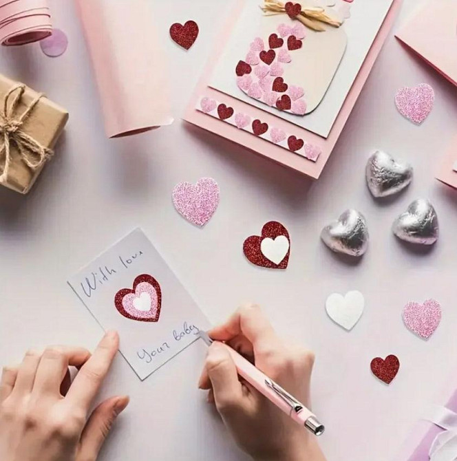 Наклейки в форме сердца, Самоклеящиеся наклейки сердца, Цветочные блестящие сердца, набор 50 штук. Киев - изображение 3