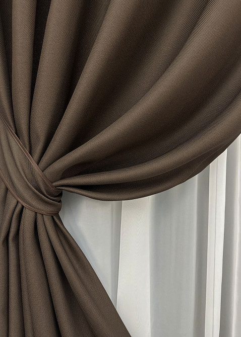 Комплект готовых штор на люверсах VR-Textil Рогожка TERRA LUXE № 1861ш Шоколадный 150х270 см 2 шт (37-0301) Киев - изображение 5