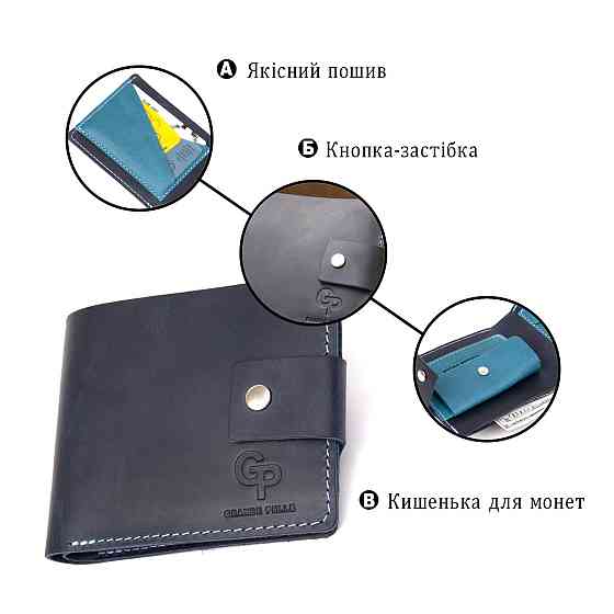 Мужское портмоне из натуральной кожи GRANDE PELLE 11461 Темно-синий Киев