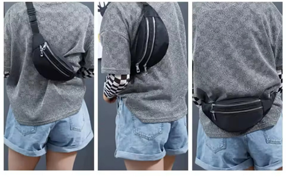 Сумка на пояс бананка 2 кармана унисекс 30 на 15 см чёрный Киев - изображение 7